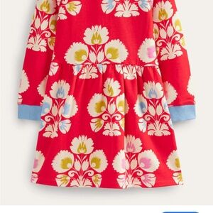 Mini Boden Red Floral Dress with Blue Cuffs